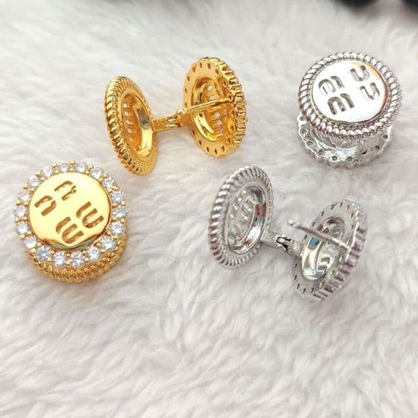 Stud M brand luxury lovely hollow round designer earrings for women shine diamond aretes tendency numbers letters design earring earings ear rings jewelry woman