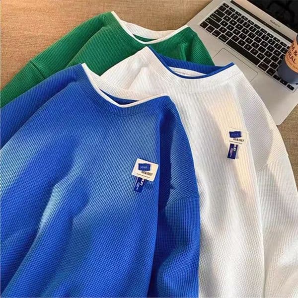 Harajuku dual tone collar waffle cotton mens sweater loose oversized hoodie winter autumn hiphop latte casual 240718