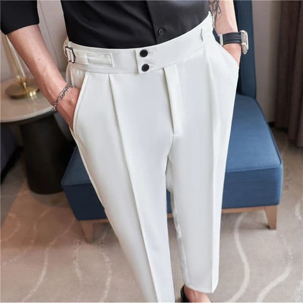 Mens Suit Pants Naples Formal Pants High Quality Solid Business Fashion Casual Slim Fit High Waist Trouser Mens Dress Pants 240723