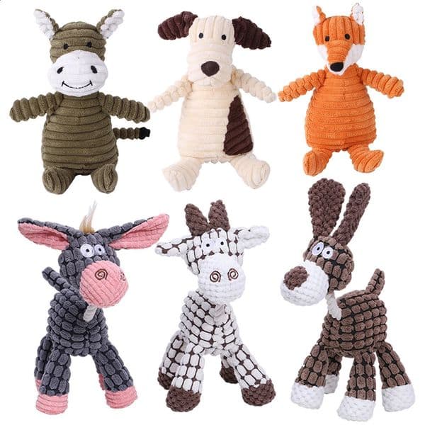 Plush Dog Toy Animals Shape Bite Resistant Squeaky Toys Corduroy Dog Toys for Small Large Dogs Puppy Pets Training Accessories 240723