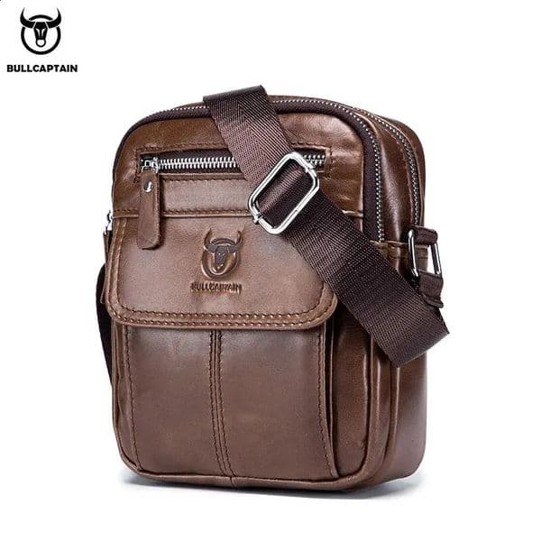 BULLCAPTAIN Mens Leather Messenger Bag Retro Shoulder Bags Small Crossbody Purses Casual Sling Pack for Travel Handbag 240723