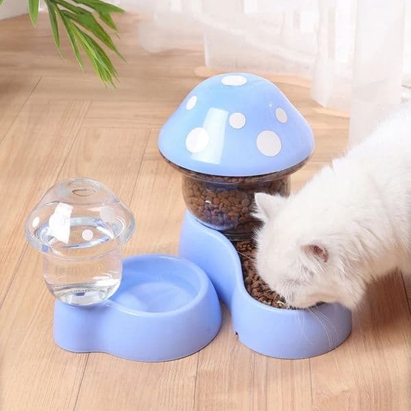 2pcs Cat Food Bowl Set Automatic Feeders and Water Dispenser Cute Mushroom Shape Feeding Bowl Water Bottle for Cats Small Dogs 240723