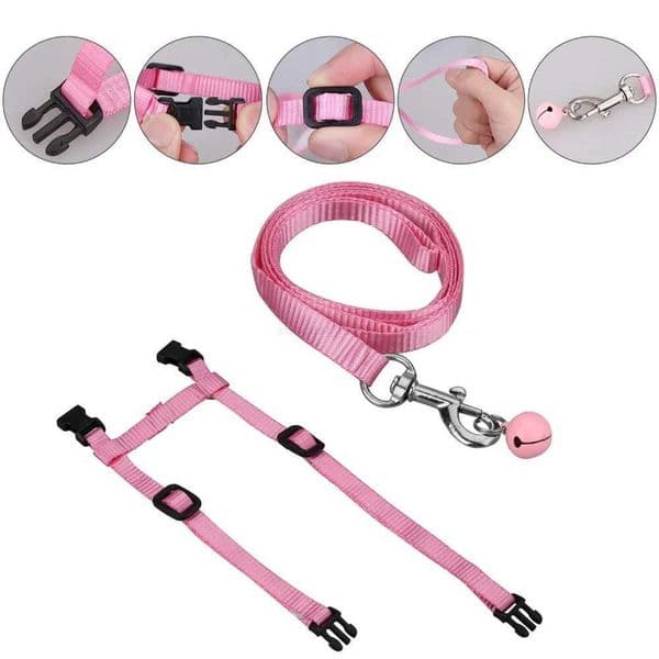 Adjustable Pet Cat Collar Harness And Leash Bell Nylon Pet Traction Dog Kitten Halter Collar Cats Products For Cat Pet HarnessL240725L240725