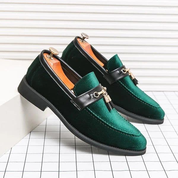 Dress Shoes Fashion Green Designer Men's Comfortable Pointed-Toe Leather Loafers For Men Evening Slip-on Mens Party