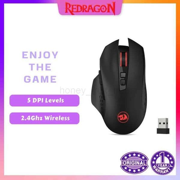 Redragon M656 Gainer Wireless Gaming Mouse 4000 DPI 2.4Ghz Wireless Gamer Mouse w/ 5 DPI Levels 7 Macro Buttons Red LED BacklM240725