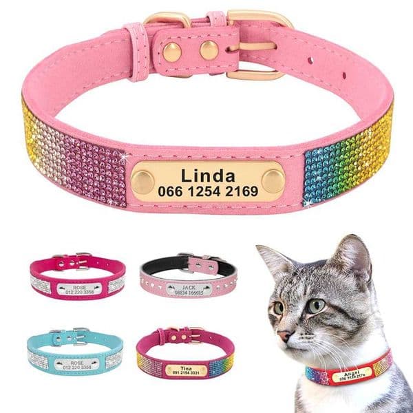 Personalized Cat Collar Bling Rhinestone Small Dog Cats Collars Free Custom Kitten Puppy Nameplate ID Necklace Pet AccessoriesL240725L240725