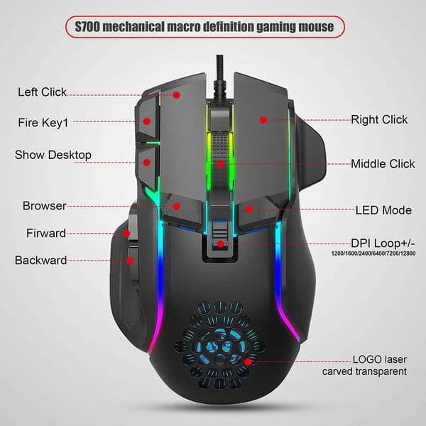 New USB Gaming Mouse Computer Mouse RGB Backlight Mause Gamer 10 Buttons Programming 7200dpi Ergonomic Gaming Mouse For ComputerM240725