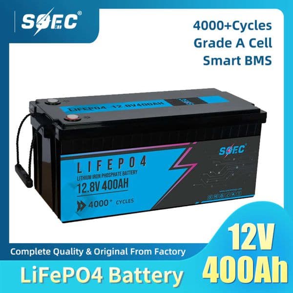 SOEC 400AH Lifepo4 Batterie 12V Lithium Rechargeable with Bluetooth BMS LCD Active Balancing Heating for 5KW RV Camper Golf Cart