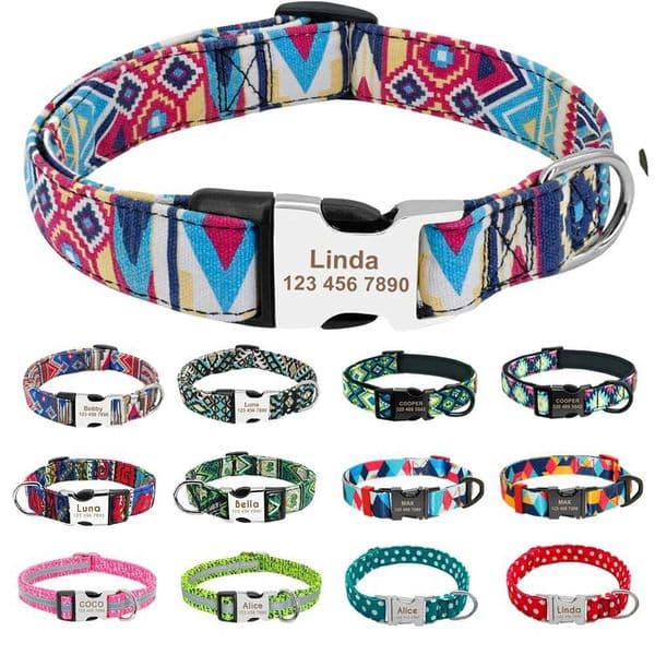Custom Engraved Dog Collar Personalized Nylon Pet Dog Tag Collar Printed Puppy Cat Nameplate ID Collars For Small Large DogsXJ241114