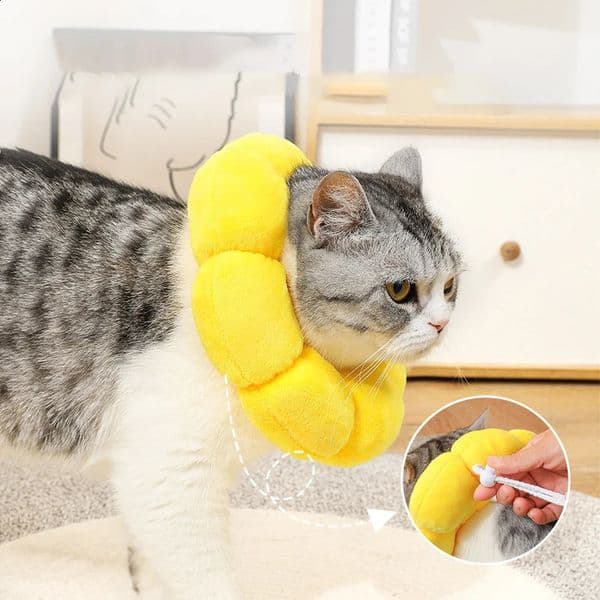 Sunflower Pet Collar Adjustable Anti-Bite Surgery Anti-Lick Wound Healing Cat Protection Collars Soft Plush Elizabethan Collar 240724