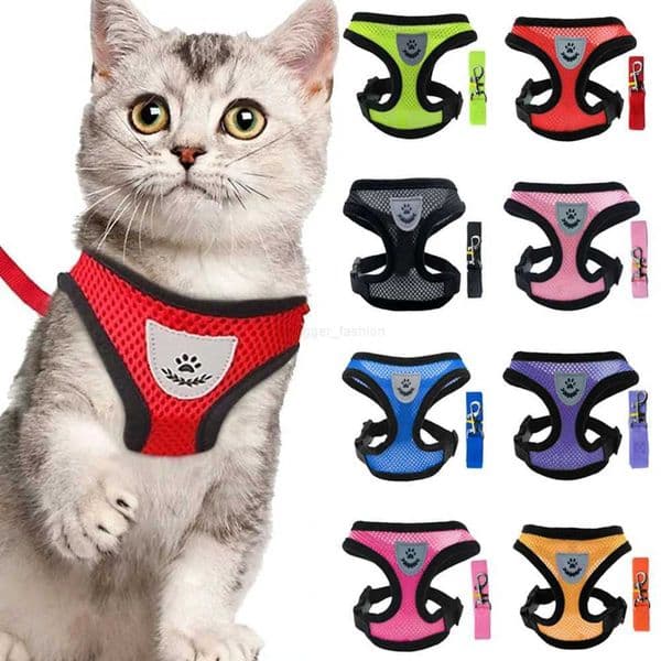 Pet Cat Harness Adjustable Mesh Walking Lead Leash Puppy Vest Harness Polyester Breathable Kitten Accessories for Small DogsL240725L240725