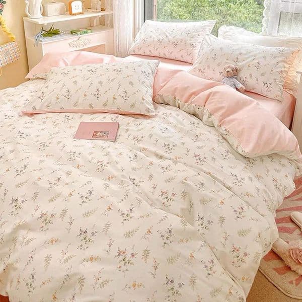 2026 Luxury Art Designer Ins Pink Flowers Set Flat Sheet Duvet Cover Twin Full Queen Nordic Bed Linen Boy Girl Bedding Sets Flower Cherry 240725 Free Shipping S