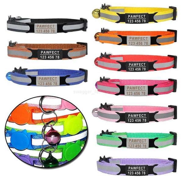 Reflective Cat Safety Buckle Collar Adjustable Custom Personalized ID Free Engraving Nylon Puppy Kittens NecklaceL240725L240725