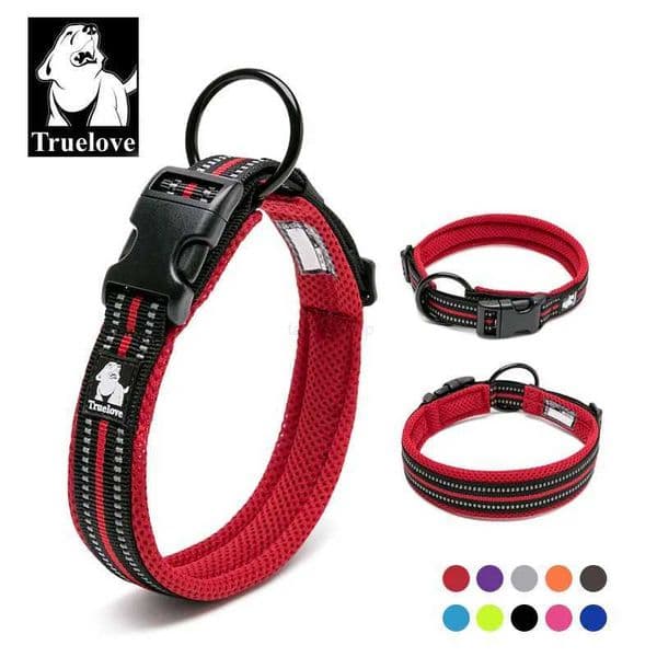 Truelove Nylon Dog Collar Padded Wide Dog Collars For Big Small Dogs Soft Reflective Collar Dog Training Cat Pet Collier ChienL240725