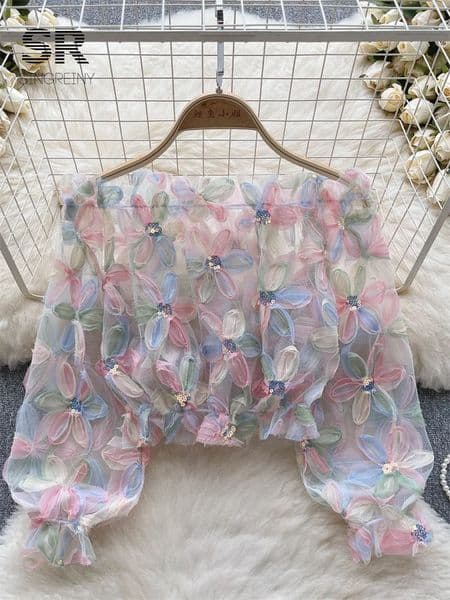 SINGREINY Patchwork Floral Blouse Summer Women Elegant Slash Neck Off Shoulder Long Sleeve French Ladies Casual Y2K Chic Shirt 240725