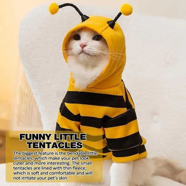 Cat Bee Costume soft Cat Holiday Cosplay Warm Clothes Pet Bee Halloween HoodiesFunny Outfits Clothes for dogs accessoriesB270726