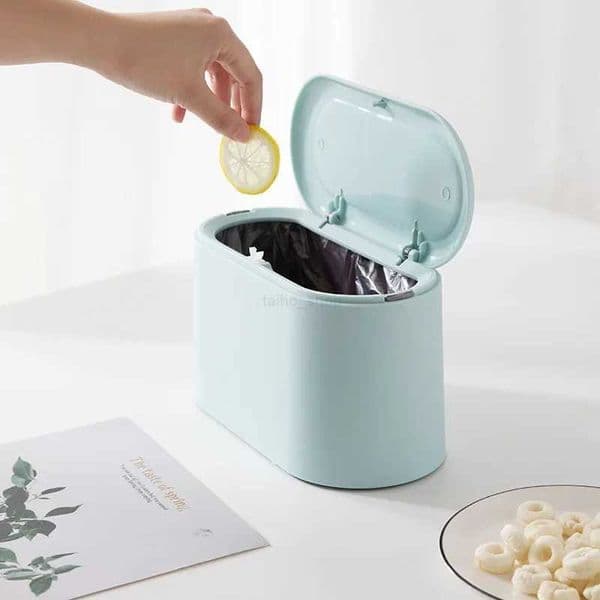 Simple Desktop Trash Bin Mini Durable Storage Bucket Can Automatic Pop-up Lid For Dressing Tables Home Office Garbage BucketB240726