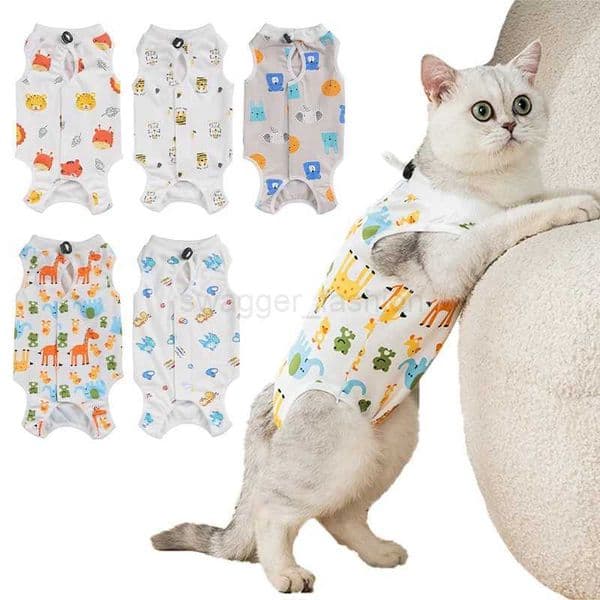 Animal Print Cat Anti-lick Sterilization Suit Pure Cotton Pet Vest Clothes for Puppy Cat Weaning Suit Surgery Recovery ClothingB270726