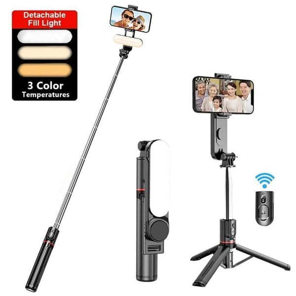 Portable Selfie Stick with Led Fill Light Foldable Mini Tripod Wireless Bluetooth Remote Shutter for Smartphones Video LiveM240719