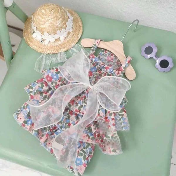 Cat Dress Cotton Flower Pattern Sleeveless Two-legged Dog Skirt Washable Easy-wearing Tear-resistant Kitten Princess ClothesB270726