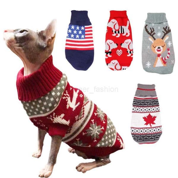 Popular Elk Print Cat Puppy Sweater Autumn Winter Pet Clothes Coat for Small Dogs Cats Cute Warm Sphynx Clothing Kitten CostumeB270726