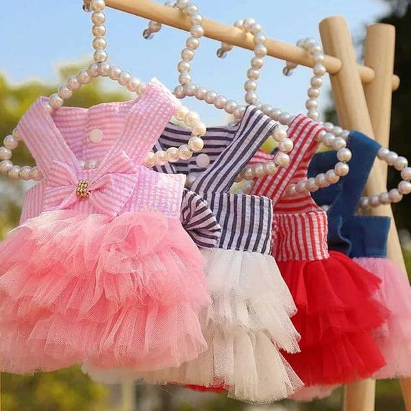 Cat Summer Dress Dog Lace Skirt Pet Clothing Chihuahua Stripe Skirt Puppy Cat Princess Apparel Cute Puppy Clothes Cat Lace SkirtB270726