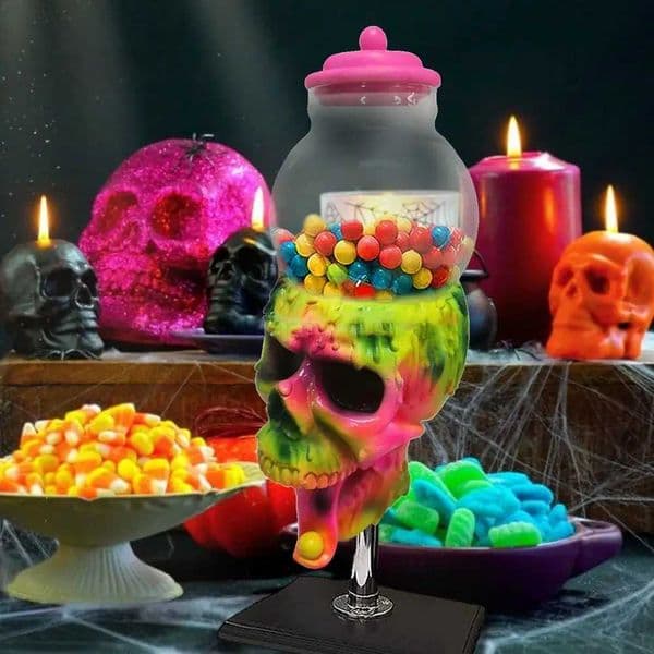 1PCS Halloween Transparent Candy Cans Jar With Cover Bubble Gum Machine Color Skull Candy Storage Tank Dessert Display StandCL240726
