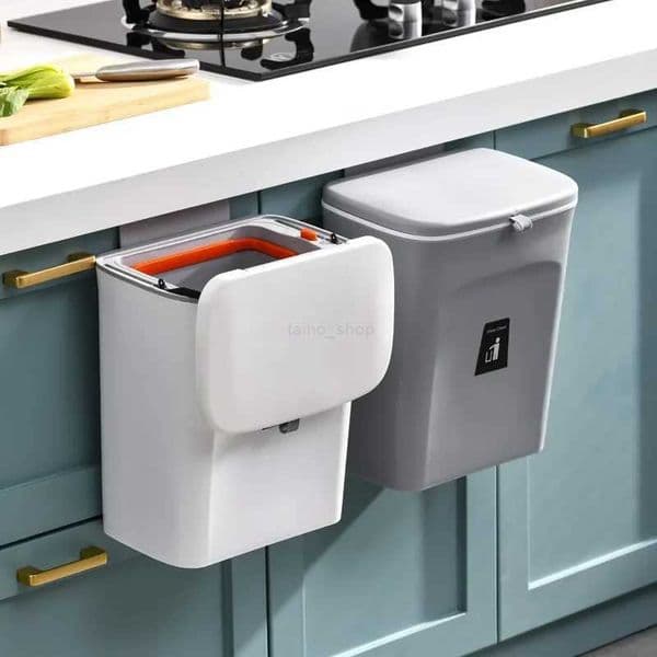 7/9L Kitchen Hanging Trash Can For Kitchen Cabinet Door Wall Mounted Recycling Garbage Basket with Lid Kitchen AccessoriesB240726