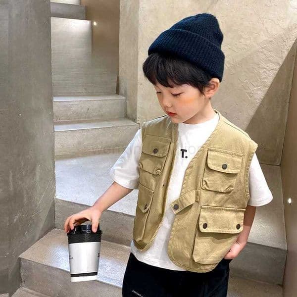 Boy Cargo Vest 2024 Children Handsome Korean Style Vest Coat Baby Boys and Girls Spring Dress Foreign Style Vest Boy CoatsXJ240726