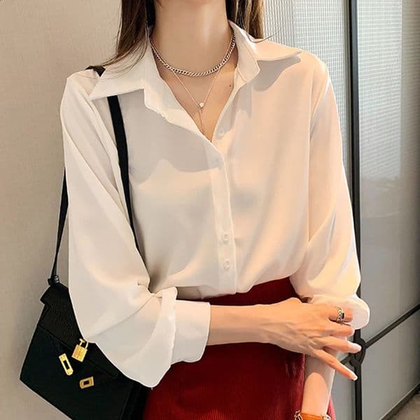 Spring Autumn Casual Chiffon Shirt Women Office Lady Shirts Fashion Female Long Sleeve Loose Solid Blouse Tops S-4XL 240726