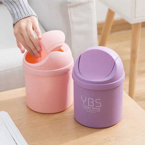 Mini Desktop Bin Small Trash Can Tube with Cover Bedroom Trash Garbage Can Clean Workspace Kitchen Storage Box Home Desk DustbinB240726