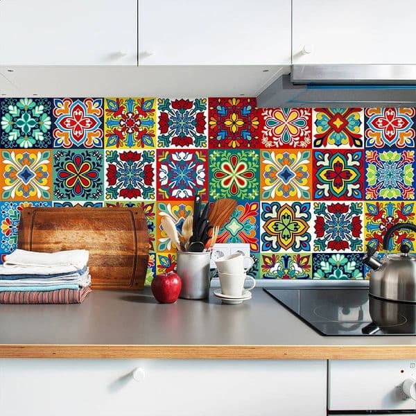 Colorful Pattern Ceramic Tiles Wall Sticker Tables Bathroom Kitchen Home Decor Decals Waterproof Peel Stick PVC Art Mural 240727