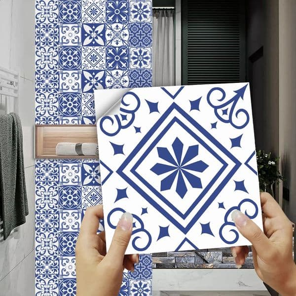 101520cm Mediterranean Blue Tiles Wall Sticker Kitchen Backsplash Bathroom Wardrobe Peel Stick Matte Surface Wallpaper 240727