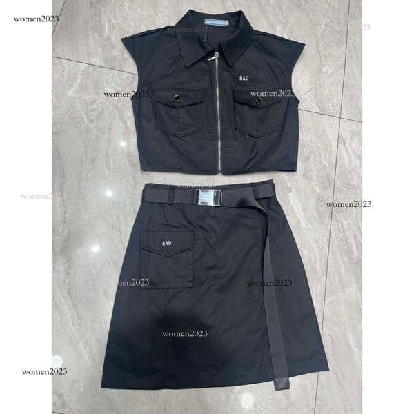 designer women sets girl dress suits 2pcs Chest geometric logo sleeveless vest and solid color short skirt casual women dresses