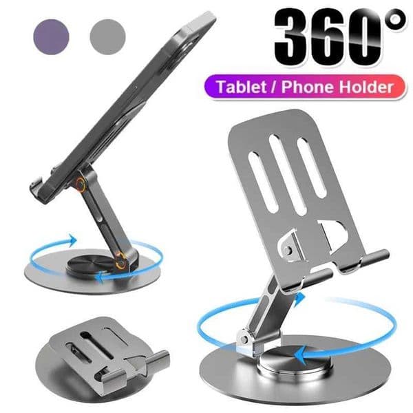 All Metal Aluminum 360 Mobile Phone Holder Universal Bracket Desk Foldable Double Shaft Design Stable Anti Fall Phone StanderM240725