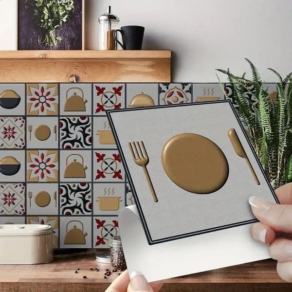 20pcs Retro Kitchen Tile SelfAdhesive Sticker Peel And Stick Waterproof Removable PVC Wallpaper Cute 240727