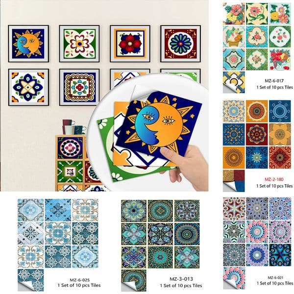 101520cm Mandala Style Matte Surface Tile Sticker Peel Stick Decoration Film For Tiles Ground in Kitchen Wardrobe Wallpaper 240727