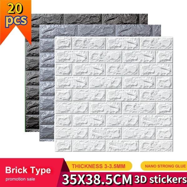 Luxury Designer Decor 20Pcs 35M*38.5Cm 3Dwall Sticker Solid Color Faux Brick Bedroom Home Decor Waterproof Self Adhesive DIY Living Room Wal