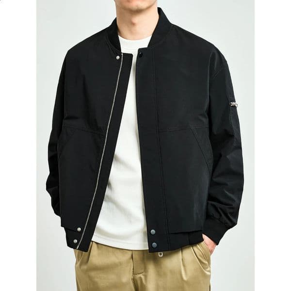 Spring Autumn Fashion Solid Color Baseball Collar Jackets Mens Clothing Casual Zipper Cardigan Loose Korean Chaopai Tops 240727