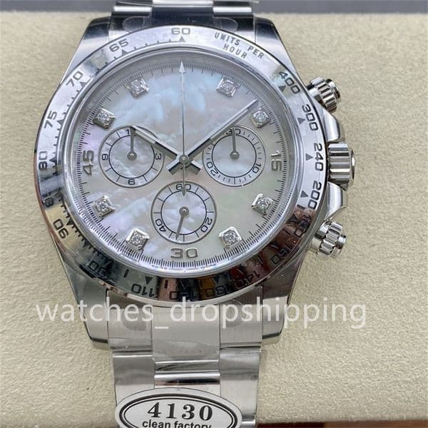 Clean Factory Mother Of Pearl Dial Men's 4130 Chronograph movement Watch 40mm Automatic Etawaterproof 116509 904L Steel bracelet Super Edition Mens Watches
