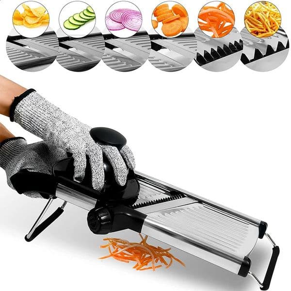 LMETJMA Adjustable Mandoline Slicer Stainless Steel Vegetable Chopper Cutter for Potato Tomato Onion Carrot JT213 240722