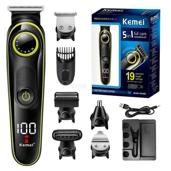 Kemei 5 in 1 LCD Electric Shaver For Long Beard Electric Razor Multifunctional USB Rechargeable Nose Hair Cut MachineY240729