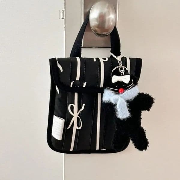 Y2K Bowknot Print Ladies Shoulder Bag Sweet Fashion Cotton Female Handbags Quilted Stripe Bow Mini Key Holder Women 240729