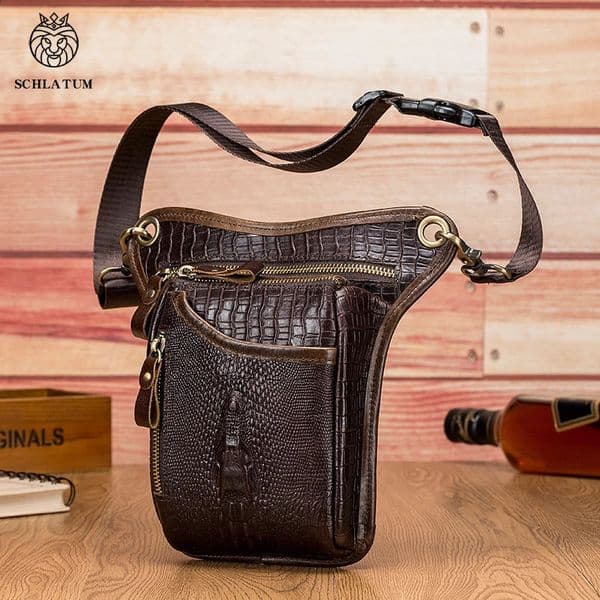 SCHLATUM Genuine Leather Men Multifunction Design Grain Belt Pack Drop Motorcycle Fanny Waist Belt Pack Drop Leg Bag 240729