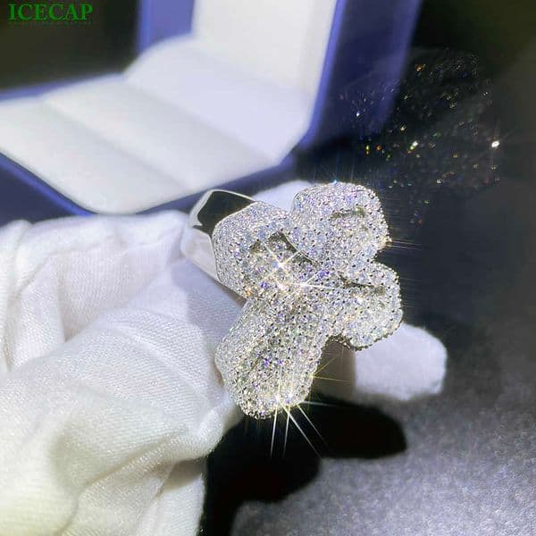 New 14k Style 925 Sterling Silver Iced GRA Out Moissanite Diamond Ring 18k Cross Custom Jewelry Rings For Men