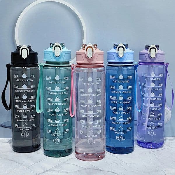 9001000ml Water Bottle Motivational Sport Leak Proof Drinking Bottles Outdoor Travel Gym Fitness Jugs For Kitchen M260227