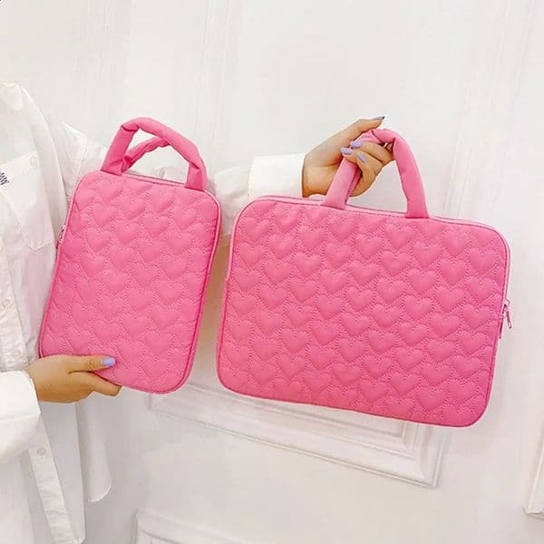 Fashionable 14 inch laptop case love solid color computer bag zipper storage bag for women 240903