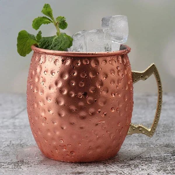 530ml Stainless Steel Moscow Mule Mug Kitchen Bar Copper Plated Hammer Light Cocktail Glass Tequila Cup Coffee Mug 240729