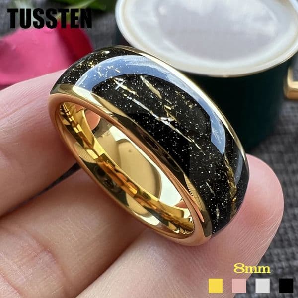 TUSTEN 8mm Tungsten Carbide Ring Black Inlaid Gold Foil Wedding Mens and Womens Jewelry Wholesale 240723