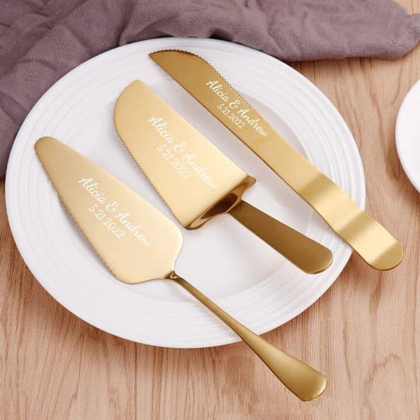 3pcs/Set Personalized Pastry Stainless Steel Wedding Cake Knife Set Rose Gold Pizza Cutter Custom Dessert Pastry Baking Tools 240729